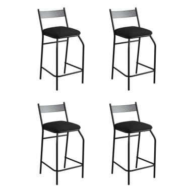 Imagem de Kit 04 Banquetas Alta Com Encosto Ibiza Industrial Para Balcão Cozinha Sintético Preto - Aurora Line