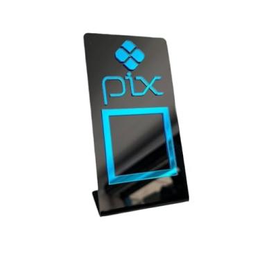 Imagem de Placa Display Pix C/Base Mesa Balcão Pagamento Qr Corde Acrilico(AZUL FUNDO PRETO)