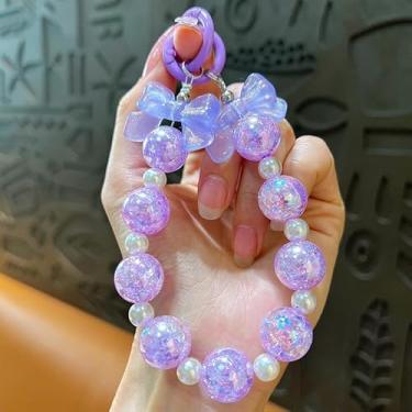 Imagem de Correntes de celular fofas com contas de gelo criativas com alça de telefone colorida para chaveiros, acessório de bolsa de mão (roxo)