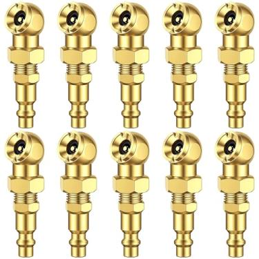 Imagem de Canchiing Pacote com 10 mandris de ar de pé esférico para pneus 1/10.2 cm FNPT bocal de inflador de mandril de pneu de fluxo fechado com bocal de ar de plugue rápido padrão para pneus, calibrador de