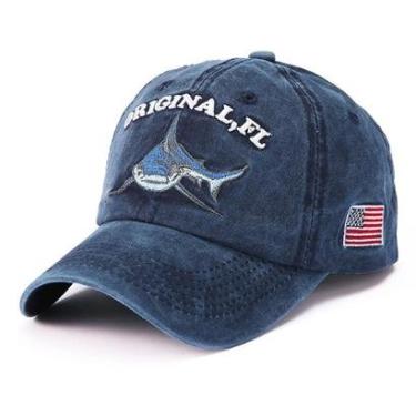 Imagem de Boné Vintage Tubarão Bandeira Estados Unidos Retro pescaria-Unissex