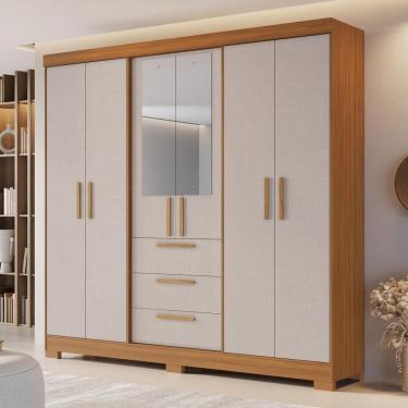 Imagem de Guarda Roupa Casal 6 Portas Com Espelho 100% Mdf Nt6030 Freijó/off White Notável Móveis Freijó/off White