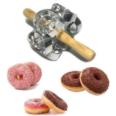 Imagem de Cortador Donuts Molde Rosquinhas Bolo Biscoitos Cookies Criador Rolo Giratório Manual 6 Formas Confeitaria