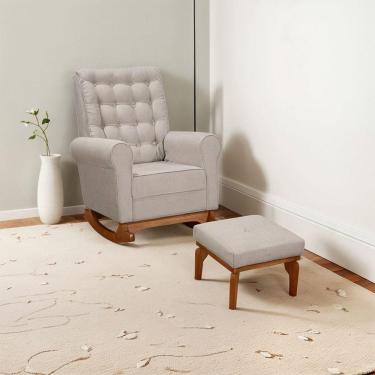 Imagem de Poltrona E Cadeira Amamentação Balanço Páris C/puff Linho Bege Cor Bege Desenho Do Tecido Liso