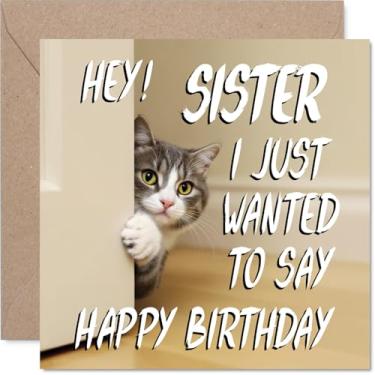 Imagem de Stuff4 Cartão de aniversário Sister - Cute Cat Peekaboo - Cartão de feliz aniversário para irmã do irmão irmão, cartões de felicitações adorável de 14 cm de aniversário de gatinho