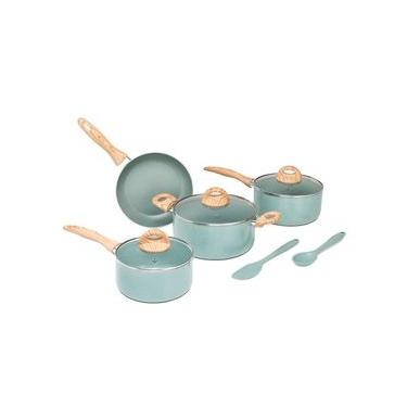 Imagem de Jogo de Panelas Brinox Antiaderente Ceramic Life 6 Peças Botanika com Indução Verde Verde