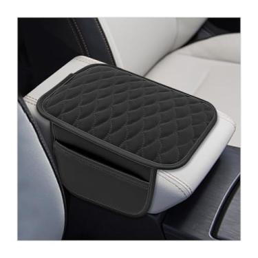 Imagem de Osilly Capa de console central de carro, almofada de apoio de braço de couro para veículo com 2 sacos de armazenamento, acessórios organizadores de caixa de armazenamento interior automotivo