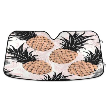 Imagem de ATTX Pára-brisas de carro padrão abacaxi 139.7 cm x 70.1 cm escudo solar universal com proteção UV, persiana de janela frontal automática dobrável para sedãs SUVs caminhões #303