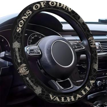 Imagem de GENANY Capa de volante Viking, aderência de roda de neoprene antiderrapante, protetor de roda de motorista respirável, acessórios de carro que absorvem o suor, presentes, decoração