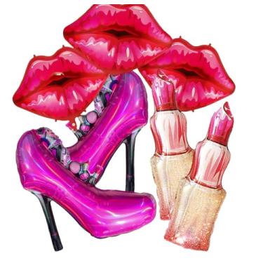 Imagem de 7 Pcs Lip balloon, lipstick foil Lady, high heels decoration,Valentine's Day, wedding, bridal shower, bachelor party decoration, Spa Party Supplies for Girls, Pink