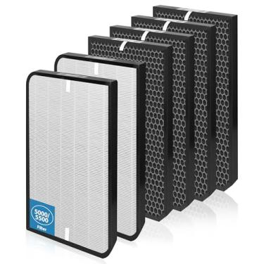 Imagem de Pacote com 6 filtros de substituição AD5000/AD5500 compatíveis com purificadores de ar Air doctor 5000/5500, com 2 filtros principais e 4 filtros de carvão ativado, modelo ADF5005, ADF5006, ADF5001