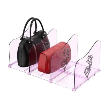 Imagem de SURETIVIAN Pacote com 1 organizador de bolsa rosa para armário, prateleira grande ajustável, organizador de bolsa roxo transparente, divisor separador de estante de plástico para quarto, sala de estar