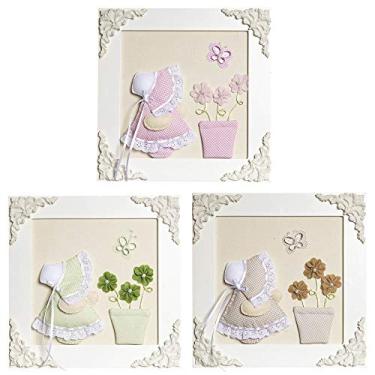 Imagem de Potinho de Mel Trio De Quadros Camponesas Com Vasos Quarto Bebê Infantil Menina Multico