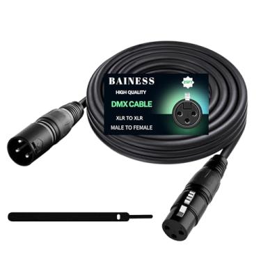 Imagem de BAINESS Cabo DMX flexível de 7,6 m, 3 pinos, cabo XLR macho para fêmea DMX para iluminação de palco, luzes de DJ, cabeça móvel e luminárias de LED par, preto