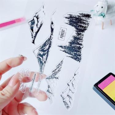 Imagem de Carimbos transparentes Mountains and Rivers Carimbos de silicone com sentimentos, floresta árvore sol selos transparentes para decoração de cartões de Natal e álbum de scrapbook faça você mesmo