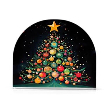Imagem de JUZIHAI Porta-guardanapos para mesa, bolas de árvore de Natal, dispensador de guardanapo de acrílico, suporte de lenços de mesa independente para cozinha, jantar, bar, festa, decoração de casa