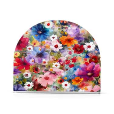 Imagem de JUZIHAI Porta-guardanapos de aquarela de flores para mesa dispensador de guardanapo de acrílico para mesa suporte de lenços independente para cozinha sala de jantar bar festa decoração de casa