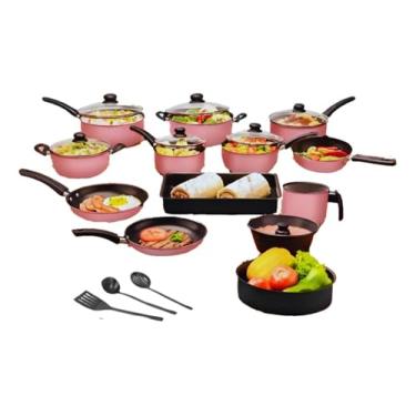 Imagem de Jogo de panelas de cozinhaTeflón com 16 peças rosa