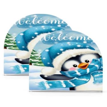 Imagem de Qilmy Porta-guardanapos de acrílico Welcome Winter Penguin, suporte de lenços de mesa independente transparente, dispensador de papel de coquetel para cozinha, jantar, restaurante, bar, decoração, 2