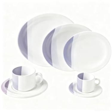 Imagem de Prato de Sobremesa Branco，Jogo de jantar Louças pratos e xícaras 20 peças completo de cerâmica Lindas cores (Lilás,10)