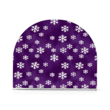 Imagem de Qilmy Porta-guardanapos de acrílico roxo flocos de neve de Natal, suporte de lenços de mesa independente transparente, dispensador de papel de coquetel para cozinha, jantar, restaurante, bar