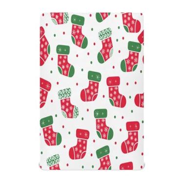Imagem de Qilmy Lençóis de berço Joyful Christmas Stockings, de microfibra macia, respirável, elástico, lençol com elástico para meninos e meninas, miniberço, 99 cm x 68,5 cm, capa de colchão infantil portátil