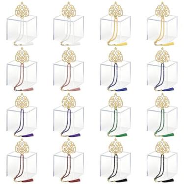 Imagem de Pacote com 16 caixas de lembrancinhas transparentes preenchíveis com tampas douradas e contas de oração, caixa de doces de plástico para festa de casamento, recipientes de armazenamento de sobremesas
