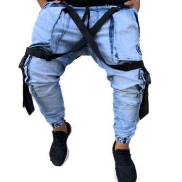 Imagem de Calça Jogger Masculina JEANS AZUL Trend Suspenders Tracks-Masculino