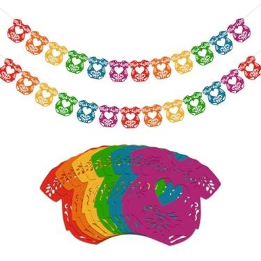Imagem de AmazingSpark Pacote com 2 faixas para decoração de chá de bebê Cielito Lindo Papel Picado, 24 peças mexicanas, body com cordão para pendurar, guirlanda de festa para chá de bebê (cor arco-íris)