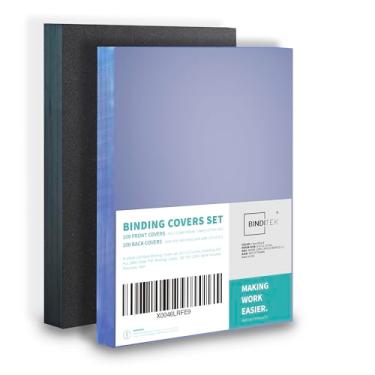 Imagem de Binditek Conjunto de 200 capas de encadernação e costas, 21 x 28 cm, incluindo 100 peças de capas de encadernação de PVC transparente de 10 mil, 100 capas poli texturizadas de areia de 12 mm