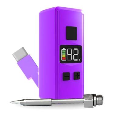 Imagem de Mini caneta de ferro de solda recarregável, com cabo de bateria USB C embutido, tensão ajustável de 1,5 V a 4,2 V, tela de LED, ponta de queimador de rosca removível (roxa)