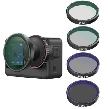 Imagem de AuyKoo Conjunto de filtros de lente para acessórios de câmera DJI Action 6, pacote com 4, CPL ND32 ND16 ND8, polarização, densidade neutra HD, filtro protetor de lente para DJI Osmo Action