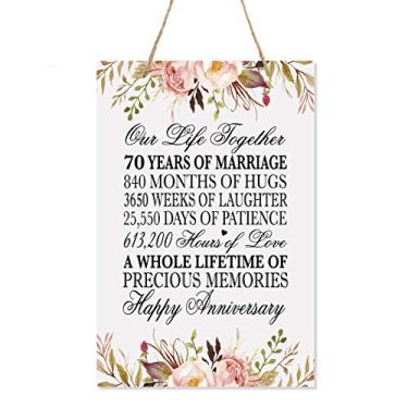 Imagem de LifeSong Milestones Placa floral 70º aniversário 70 anos de casamento - presente de lembrança de casamento de setenta anos para pais marido esposa ele ela - Our Life Together (sinal de corda floral 8x12)