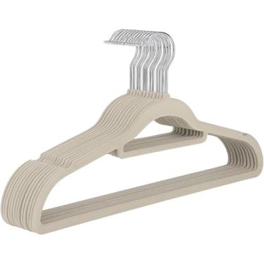 Imagem de Cabide de Veludo Bege com Gancho de Metal Cromado, 42cm, 5mm, com10 Unidades