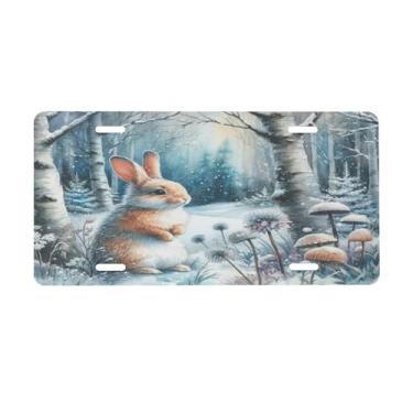 Imagem de Placa de identificação de coelho da floresta de inverno para placas dianteiras do carro alumínio metal adequado para caminhão, placa de porta de carro, bar, café, acessórios automotivos para homens e
