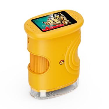 Imagem de Snsowed Microscópio Portátil 1000X, Telescópio Portátil Recarregável, para Crianças Com Tela de 2,0 Polegadas, Excelente Observação de Detalhes, 8 Luzes Brilhantes LED, Brilho (Amarela)