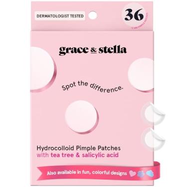 Imagem de grace & stella Adesivos de espinhas para rosto (redondos, 36 unidades) – adesivos de acne hidrocolóide para rosto – veganos, adesivos de espinhas livres de crueldade para o rosto, adesivos de manchas,