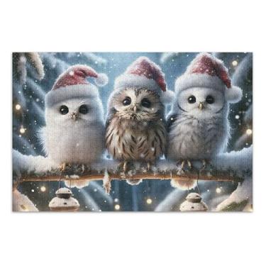 Imagem de Quebra-cabeças 500 peças para adultos lindas corujas de Natal presentes para amantes de quebra-cabeças, cenário de quebra-cabeça divertido, arte floral, 51 x 35 cm