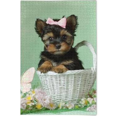 Imagem de Quebra-cabeça Yorkshire Terrier filhote de cachorro adulto personalizado 1000 peças presentes para jogo de elefante branco quebra-cabeça colorido exclusivo desenho animado arte animal, 75 x 50 cm