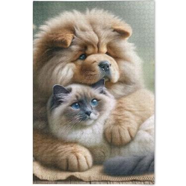 Imagem de Chow Chow Quebra-cabeça de gato Ragdoll fofo para cães 1000 peças para adultos família quebra-cabeças amantes presentes cena de inverno quebra-cabeças arte animal impressão, 75 cm x 50 cm