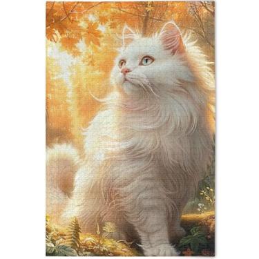 Imagem de Pintura personalizada de gato branco quebra-cabeça 1000 peças cenário adulto arte animal legal grande quebra-cabeças elefante branco, 75 cm x 50 cm