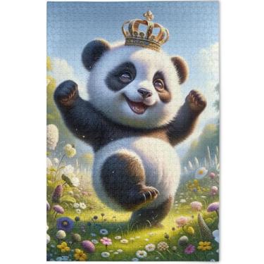 Imagem de Quebra-cabeça personalizado com estampa de urso panda feliz para adultos, 500 peças, brinquedo de arte, natureza, grande, quebra-cabeça, jogos, presentes tecnológicos, 52 x 37,8 cm