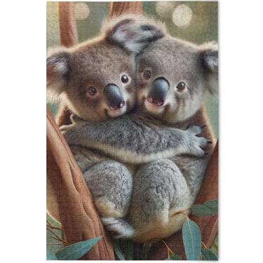 Imagem de Quebra-cabeça de urso coala fofo personalizado adulto 500 peças de arte de jogo de brinquedo divertidos para adultos presentes divertidos de elefantes brancos, 52 x 37,8 cm