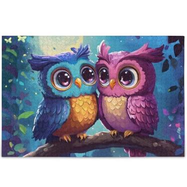 Imagem de Coruja fofa casal amor pássaros adultos quebra-cabeça 500 peças jogo engraçado personalizado divertido família quebra-cabeça pintura animal, 52 cm x 37,8 cm