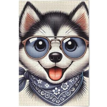 Imagem de Husky Dog Filhote de cachorro fofo personalizado adultos quebra-cabeça 1000 peças quebra-cabeça tecnologia jogo quebra-cabeça presentes legais Prime arte decoração pintura, 75 cm x 50 cm
