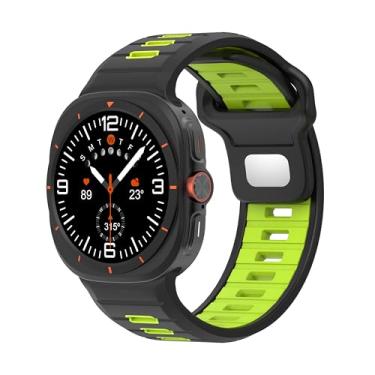 Imagem de BKUANE Pulseira esportiva de silicone para Galaxy Watch Ultra de 47 mm, pulseira de duas cores para Galaxy 7 Ultra sem lacunas (preto verde)
