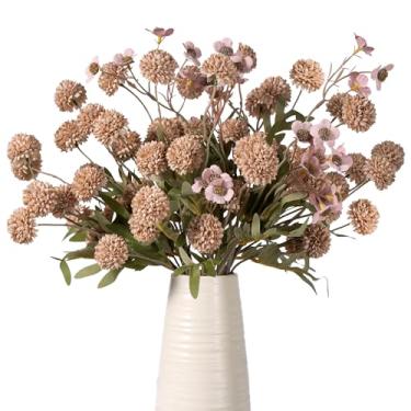 Imagem de ENALGRE Plantas falsas, 8 peças, flores artificiais, crisântemos combinando, 2 peças, margarida vermelha rosa, caules artificiais para vasos para buquê DIY, decoração de casa, 51 cm (marrom), sem vaso