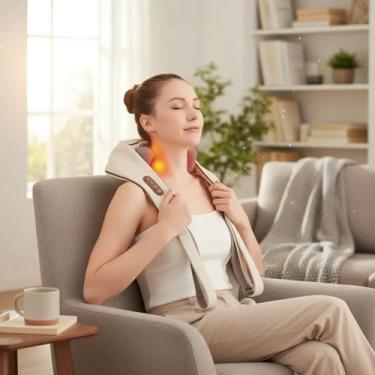 Imagem de Massageador Elétrico Shiatsu com Aquecimento – Alívio de Dores e Relaxamento Profundo para Pescoço, Ombros, Costas e Lombar