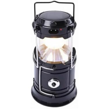 Imagem de Lampião LED Solar Recarregável 4 em 1 com Recarga USB, Tomada e Power Bank, Preto, Alumínio Aeronáutico, Ideal para Camping