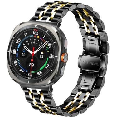 Imagem de DEALELE Pulseiras de substituição compatíveis com Samsung Galaxy Watch Ultra de 47 mm (2025/2024), aço inoxidável sólido para Galaxy Watch Ultra 2/Ultra 47 mm (2025/2024), preto e dourado